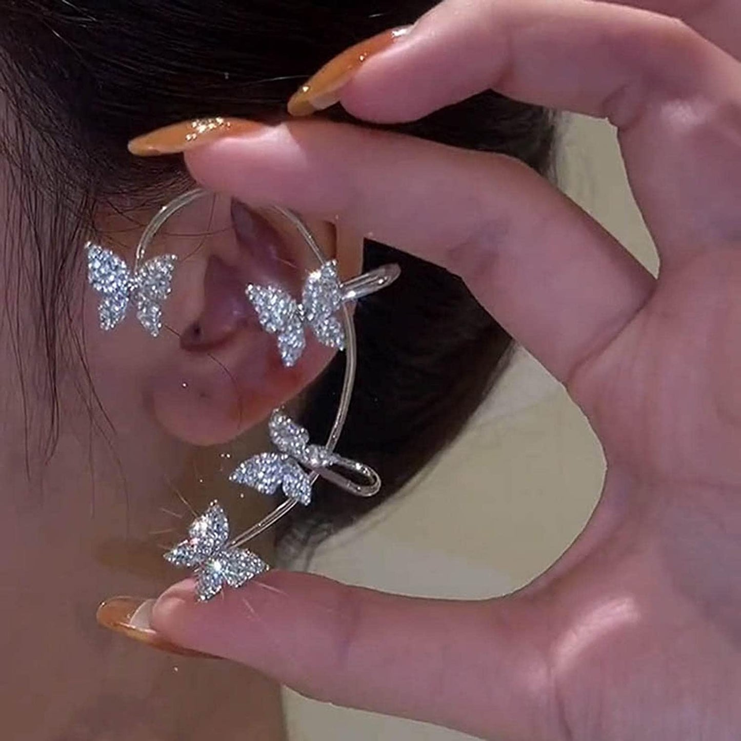 Yu Fashions Rhinestone Butterfly Charm Single Pc Earhook Ear Crawler Korean Earring