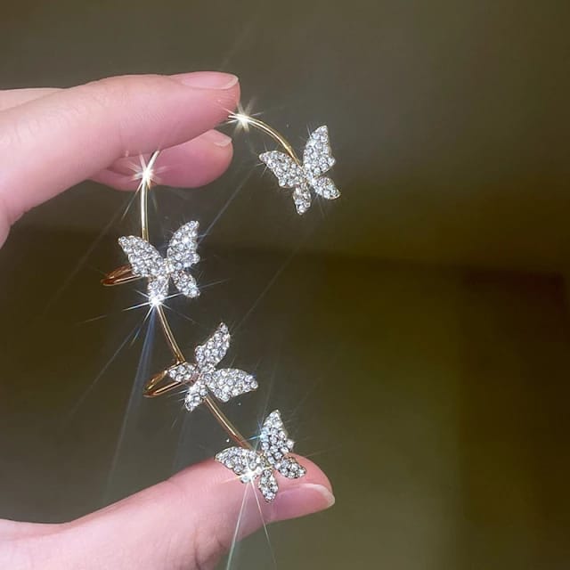 Yu Fashions Rhinestone Butterfly Charm Single Pc Earhook Ear Crawler Korean Earring