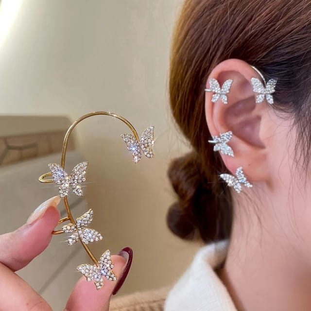 Yu Fashions Rhinestone Butterfly Charm Single Pc Earhook Ear Crawler Korean Earring