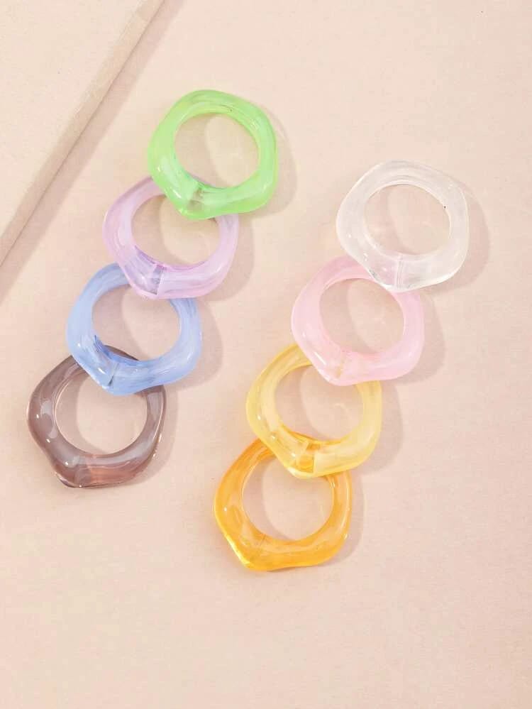 Yu Fashions Acrylic Punk Pinterest Inspired Korean Ring Set of 8