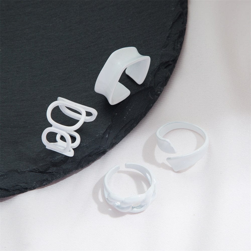 Yu Fashions trendy Punk Funky Acrylic Geometric Hollow White Ring Set of 4