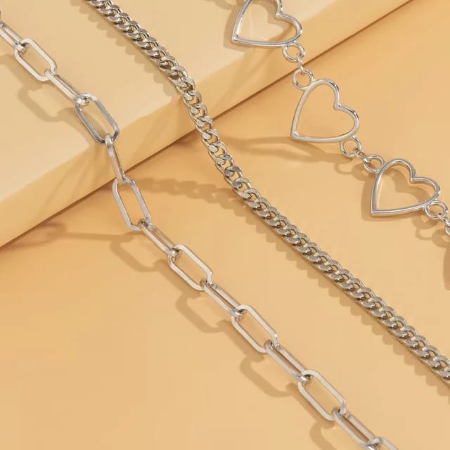 Yu Fashions 3 Layered Heart Link Multilayered Korean Anklet