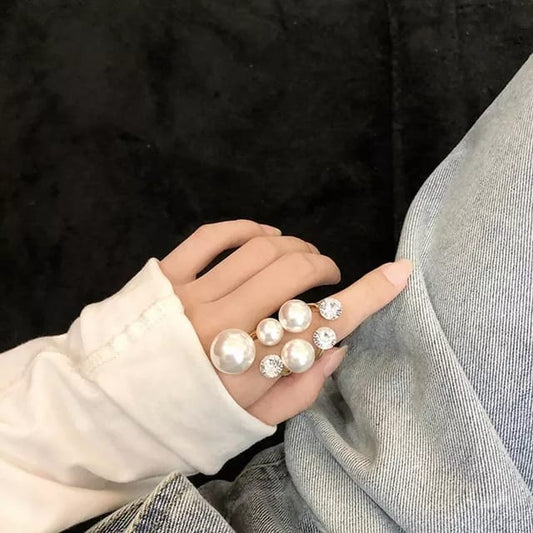 Yu Fashions Pearl Crystal Stone Adjustable High Fashion Korean Ring