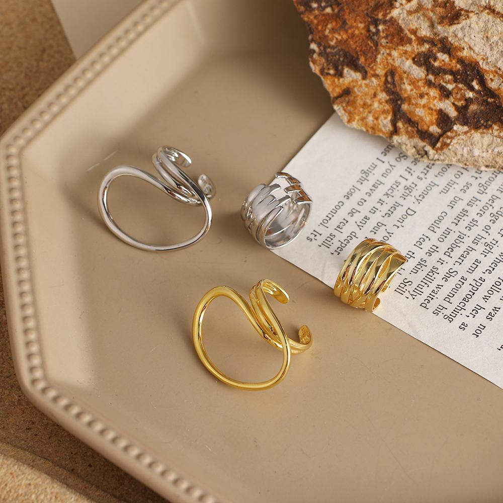 Yu Fashions Melted Golden Spiral High Fashion Korean Ring Set of 2