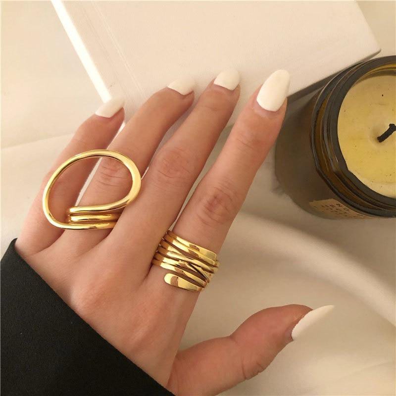 Yu Fashions Melted Golden Spiral High Fashion Korean Ring Set of 2