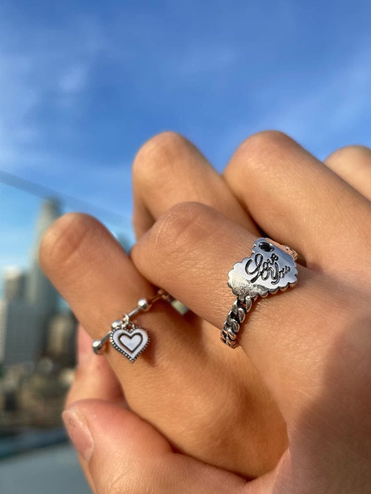 Yu Fashions LOVE YOU Silver Boho Heart Couple Korean Ring Set of 2
