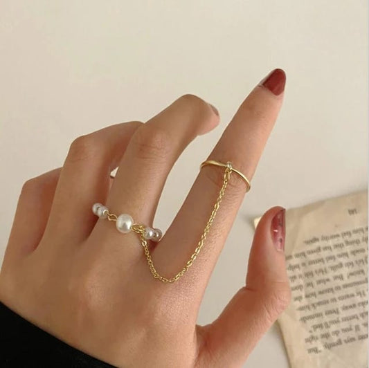 Yu Fashions Chain Pearl Joined Minimal Ring