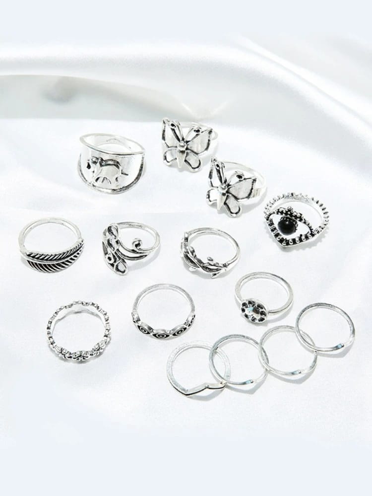Yu Fashions Butterfly Tribal Ring Set of 14