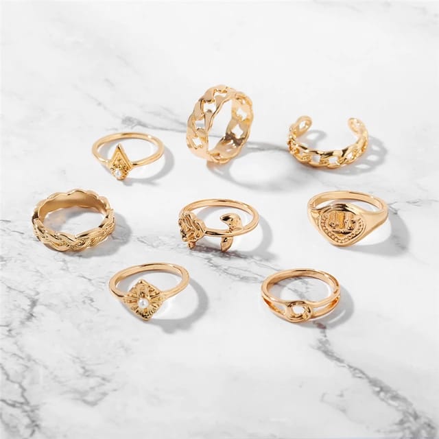 Yu Fashions Link Snake Bohemian Ring Set of 10