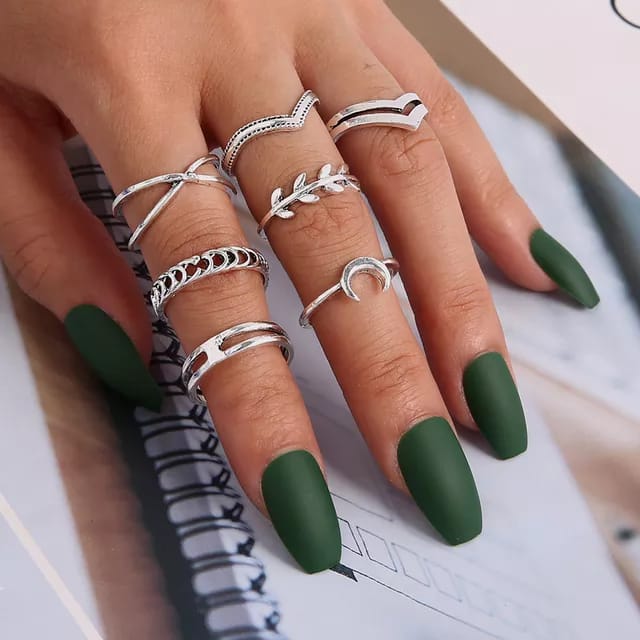 Yu Fashions Crescent Moon Silver Ring Set of 7