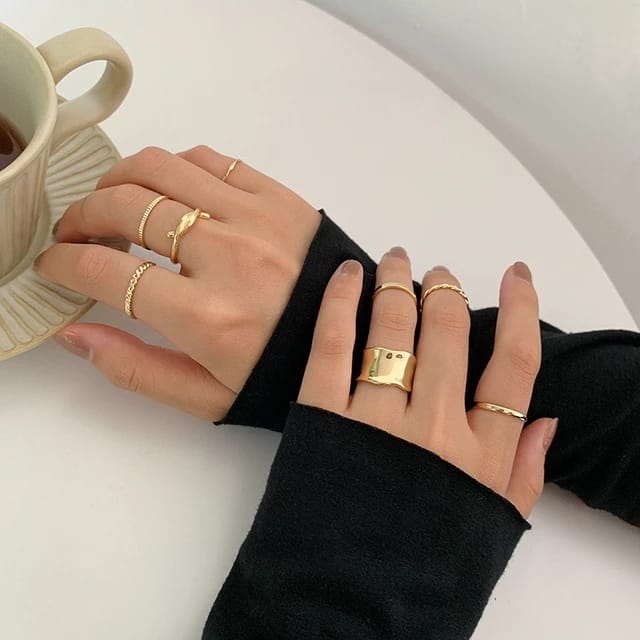 Yu Fashions Melted geometrical Korean Ring Set of 8