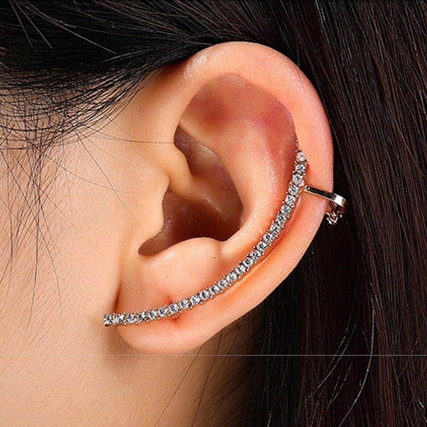 Yu Fashions Arch Sword Shaped Rhinestone Unique Single Piece Korean Earhook Earring