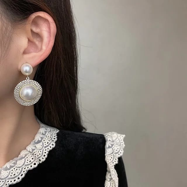 YU Fashions Pearl Dual High Fashion Rhinstone Korean Earring Pair