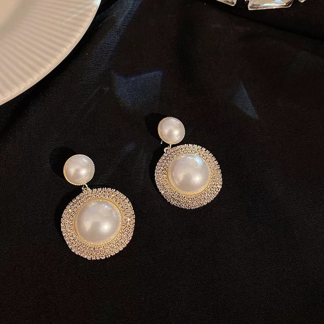 YU Fashions Pearl Dual High Fashion Rhinstone Korean Earring Pair