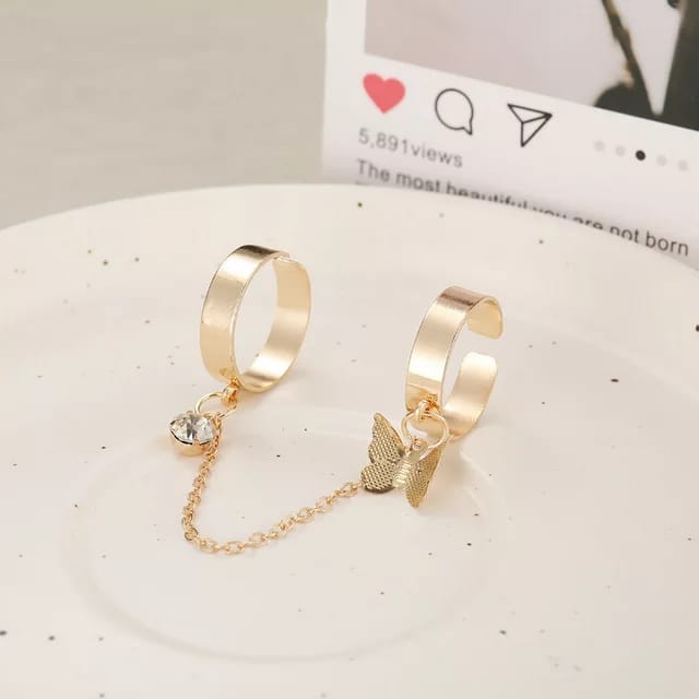 Yu Fashions Butterfly Chain Cute Adjustable Korean Ring