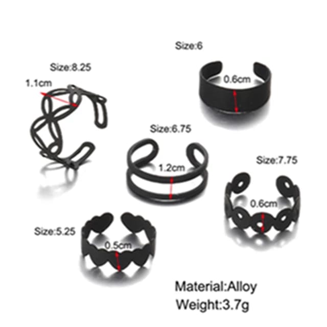 Yu Fashions Black Punk Link Korean Ring Set of 5