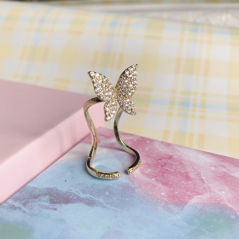 Yu fashions Butterfly Cute Rhinestone Minimal ring