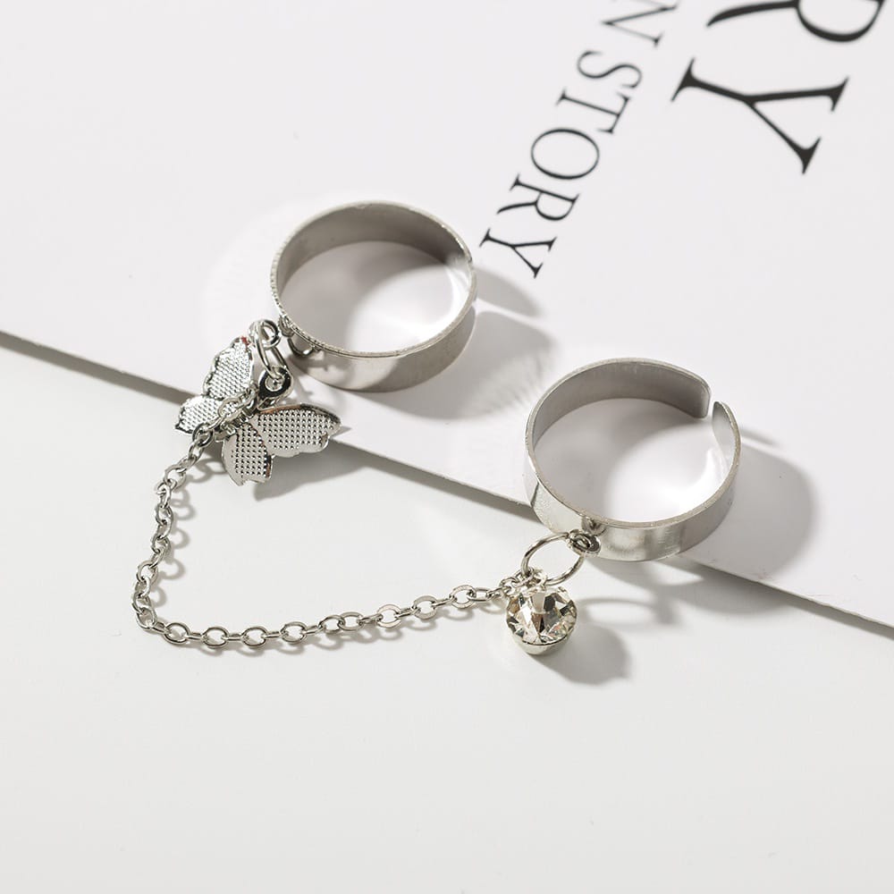 Yu Fashions Butterfly Chain Cute Adjustable Korean Ring