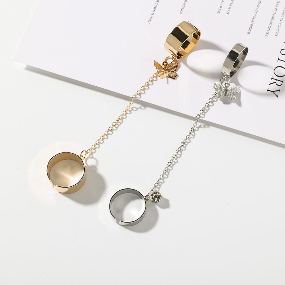 Yu Fashions Butterfly Chain Cute Adjustable Korean Ring