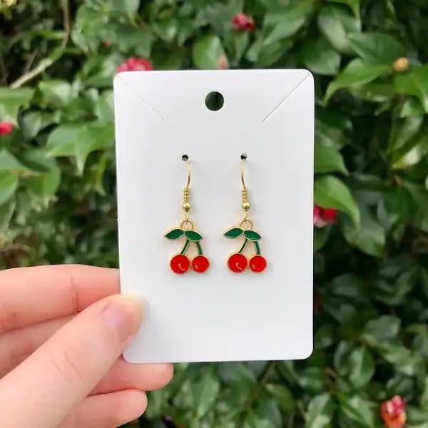 Yu Fashions Cheery Red Golden Korean Cute Earrings Pair