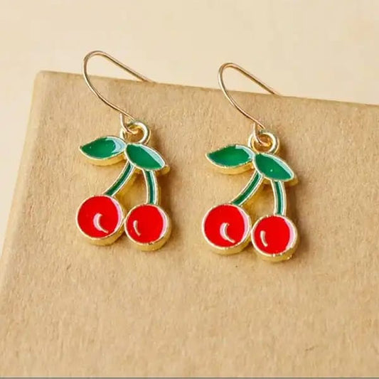 Yu Fashions Cheery Red Golden Korean Cute Earrings Pair