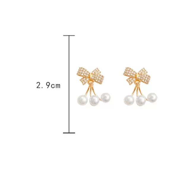 Yu Fashions Rhinestone Bow Pearl Korean Earrings Pair