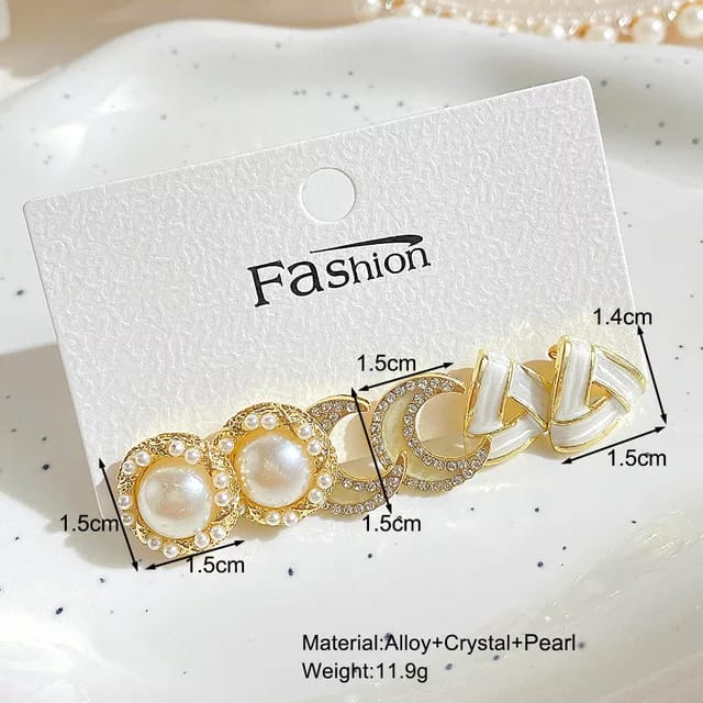 Yu Fashions High Fashion Crystal Oversized Rhinestone Pearl Korean Earrings Pair of 4