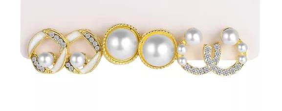 Yu Fashions High Fashion Crystal Oversized Rhinestone Pearl Korean Earrings set of 3