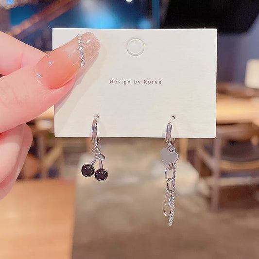 Yu Fashions Black & Silver Cherry High Fashion Korean Earrings Pair