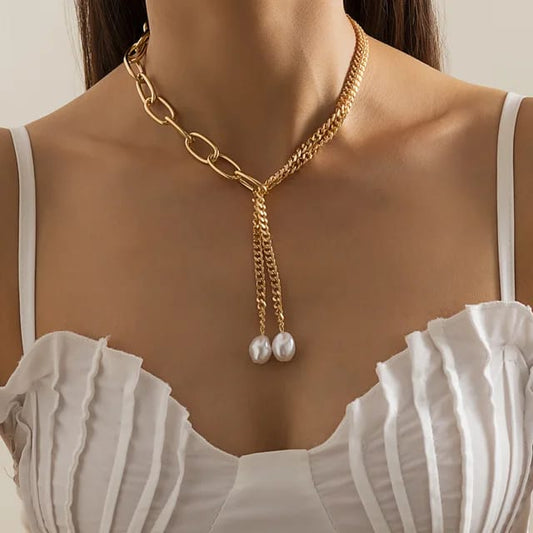 Yu Fashions Link Pearl Tassel High Fashion Adjustable Korean Necklace