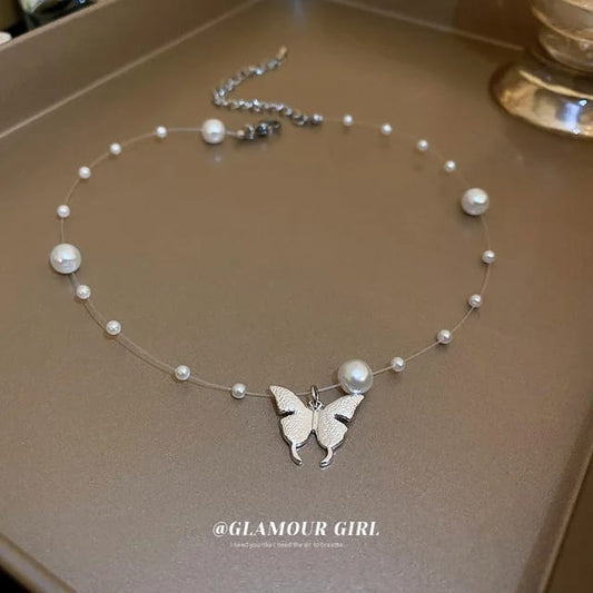 Yu Fashions Scattered Pearl Butterfly Korean Necklace