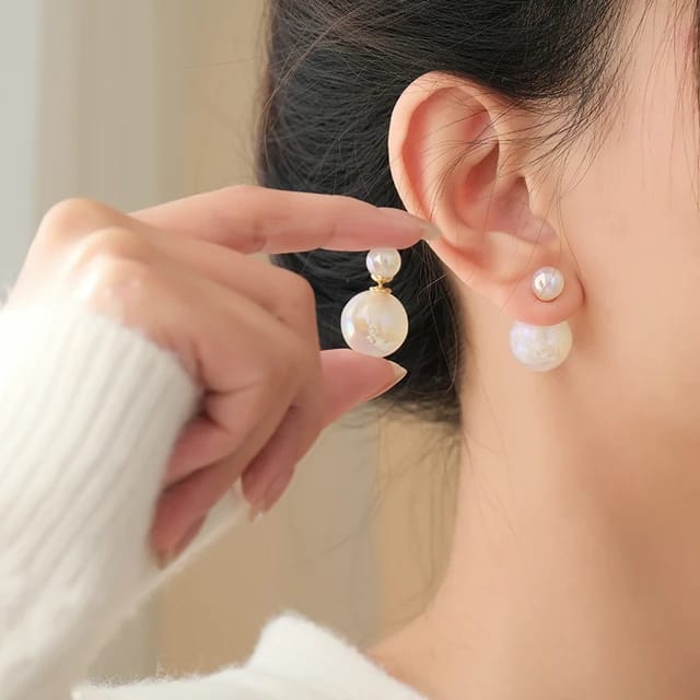 Yu Fashions Pearl 2 way Trending Instagram Inspired High Fashion Korean earrings Pair