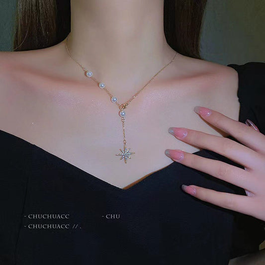 YU Fashions Pearl Star rhinestone Korean Necklace