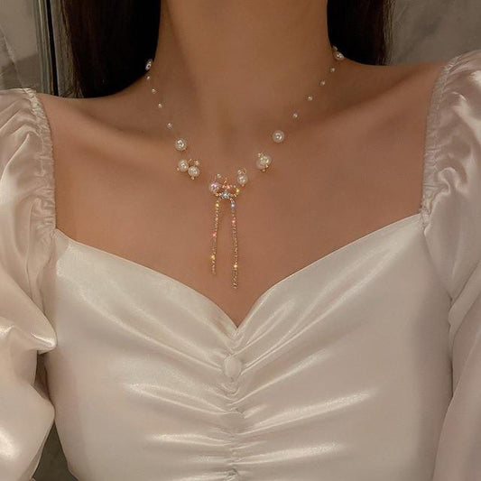 Yu Fashions Scattered Pearl Butterfly Korean Necklace