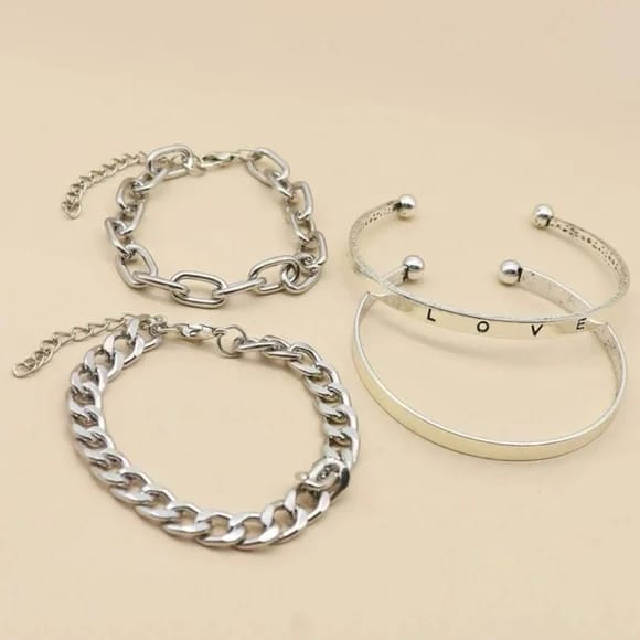 Yu Fashions Silver Link High Fashion Multilayered Korean Bracelet