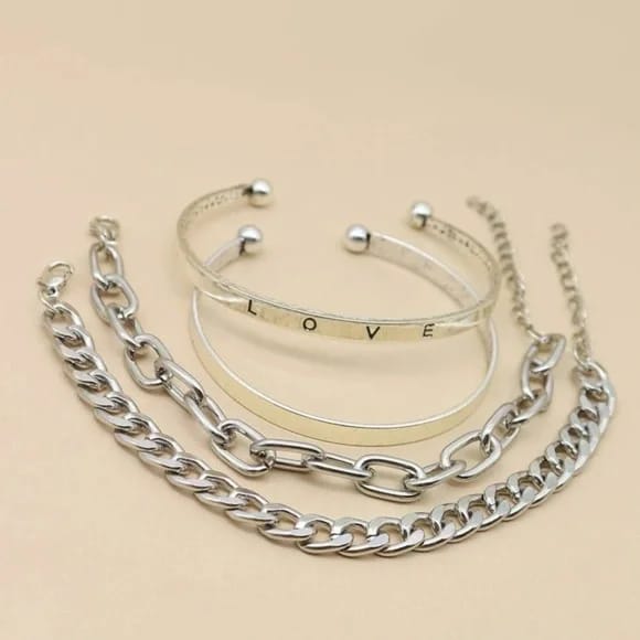 Yu Fashions Silver Link High Fashion Multilayered Korean Bracelet
