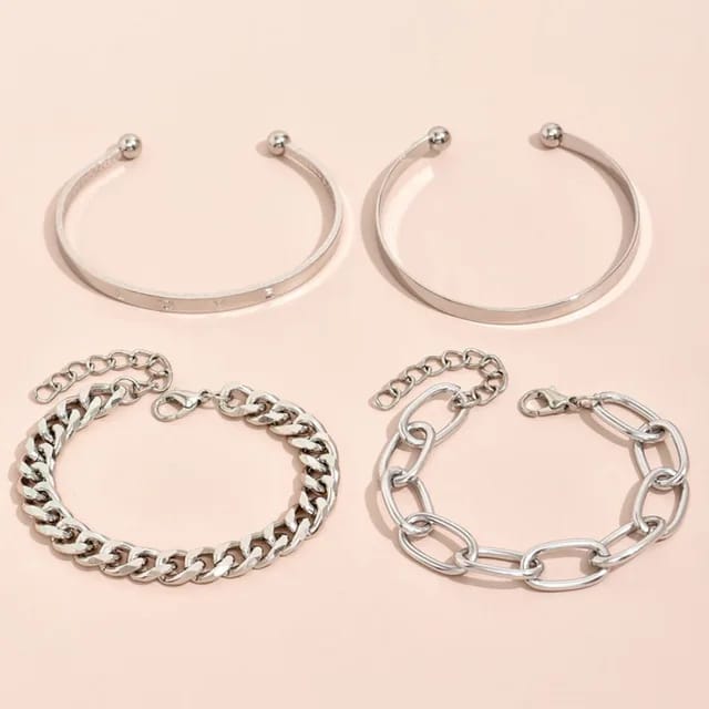 Yu Fashions Silver Link High Fashion Multilayered Korean Bracelet