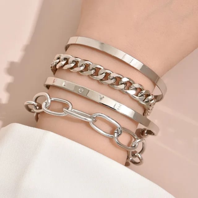 Yu Fashions Silver Link High Fashion Multilayered Korean Bracelet