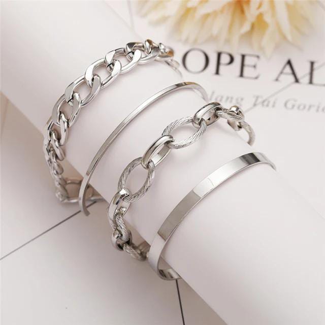 Yu Fashions Silver Link High Fashion Multilayered Korean Bracelet