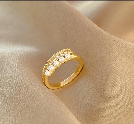 Yu Fashions Golden Pearl High Fashion Adjustable Korean Ring for women