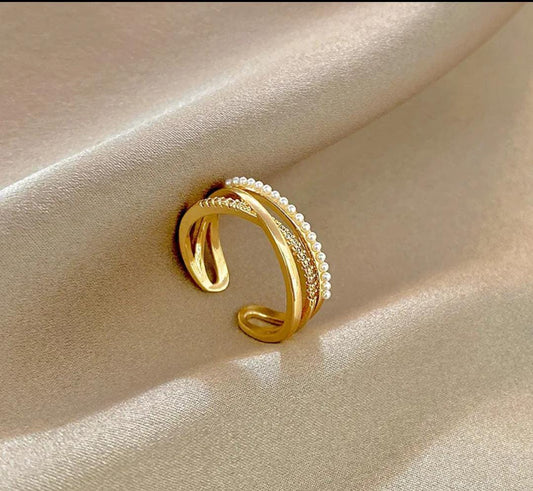 Yu Fashions Golden Pearl High Fashion Adjustable Korean Ring