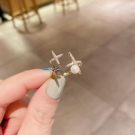Yu fashions Pearl Plus Cute Adjustable Korean Ring