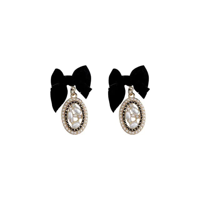 Yu Fashions Black Velvet Bow Knot Vintage High Fashion Korean earrings Earring pair