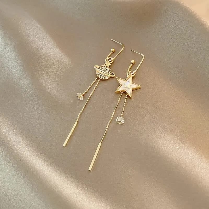Yu Fashions Star Moon Globe Earth Asymmetrical High Fashion Korean Earrings Pair