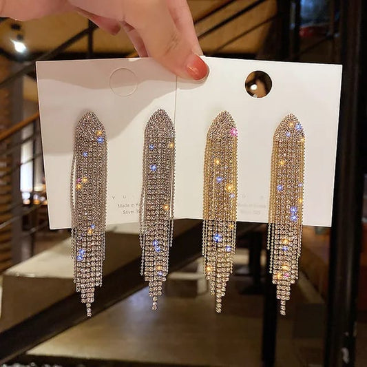 YU Fashions Crystal Rhinestone Tassel High Fashion Korean earrings Pair