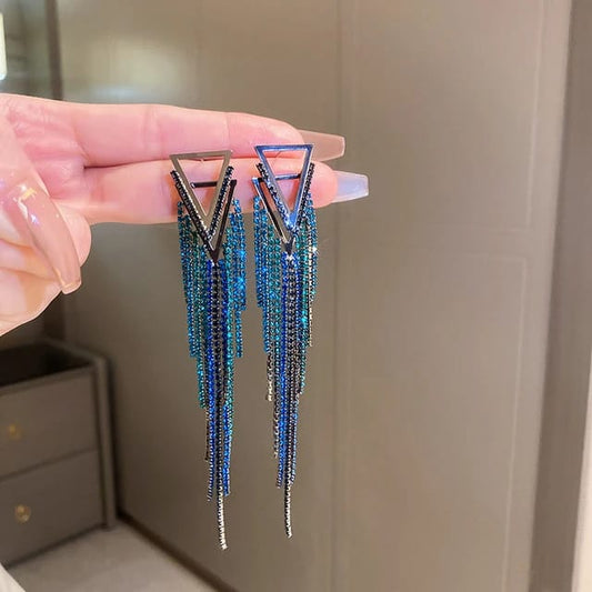 Yu Fashions Black tassel Triangle Shaped Korean Earrings pair