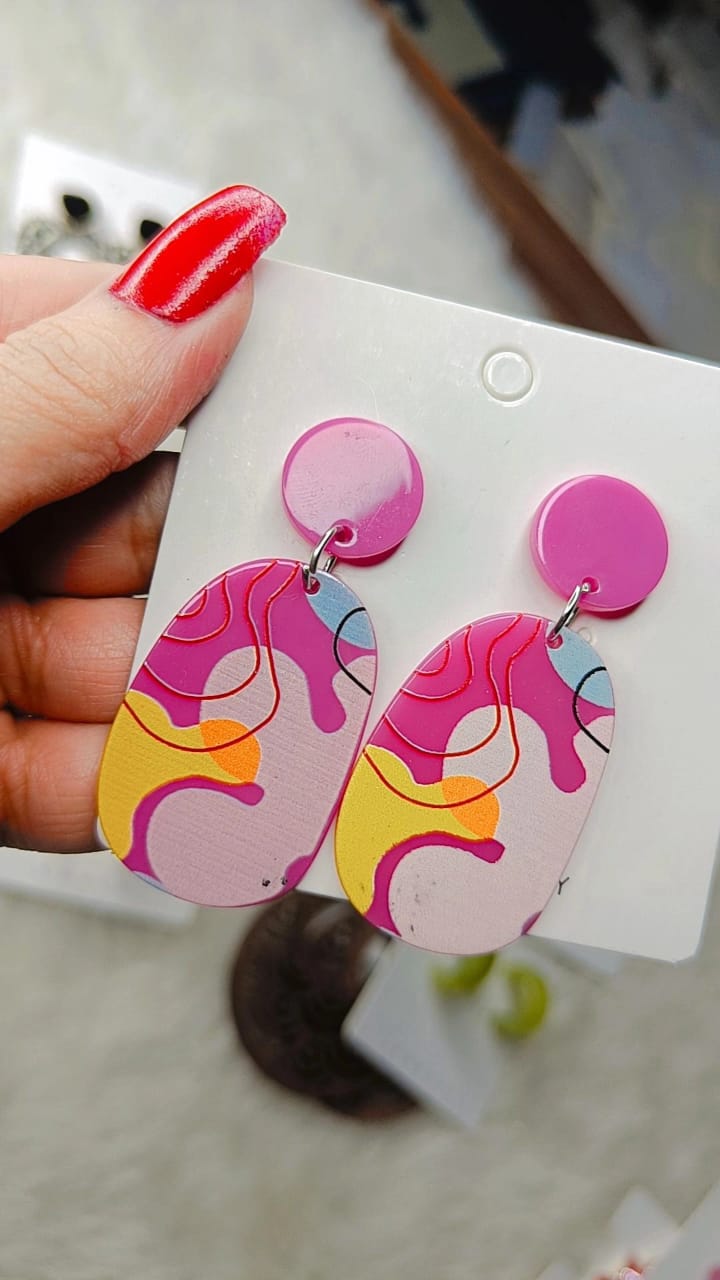 Yu Fashions Multicolored Printed Cute Plastic Korean Earrings