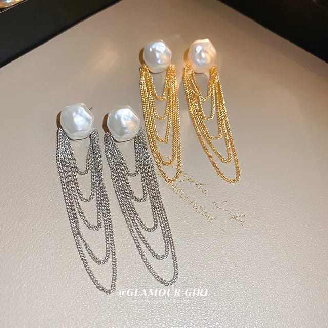Yu Fashions Luxury High-End Pearl Bohemian Chain Tassel Korean Earrings for women