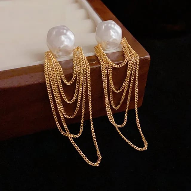 Yu Fashions Luxury High-End Pearl Bohemian Chain Tassel Korean Earrings for women
