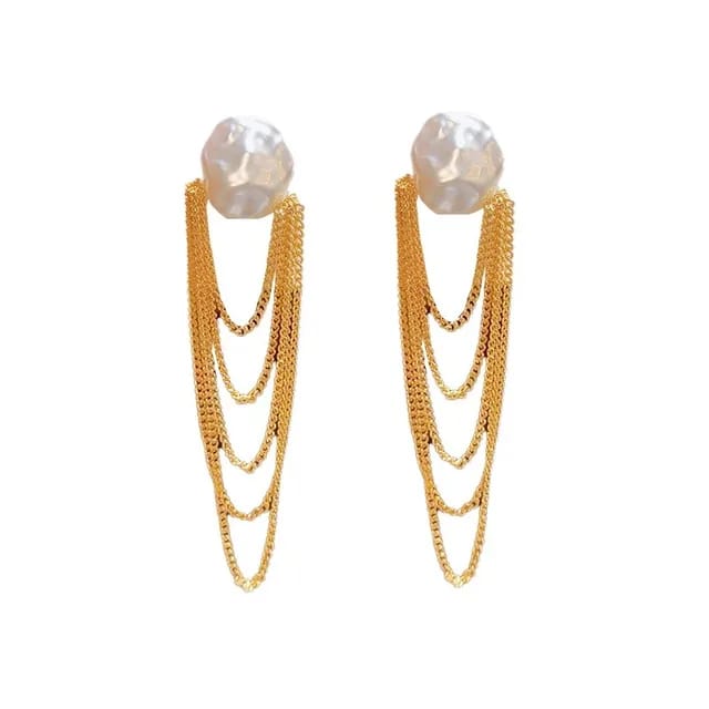 Yu Fashions Luxury High-End Pearl Bohemian Chain Tassel Korean Earrings for women